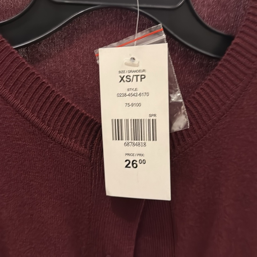 Suzy Shier Long Sleeve Crew Neck Cardigan  - Wine  X-Smal - Picture 3 of 3